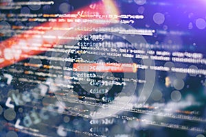 Software developer programming code. Abstract computer script code. Selective focus