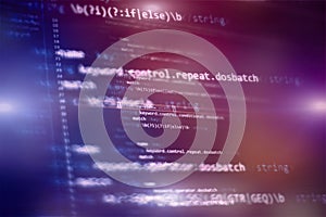 Software developer programming code. Abstract computer script code. Selective focus