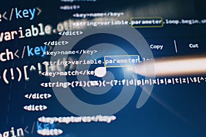 Software developer programming code. Abstract computer script code. Code text written and created entirely by myself