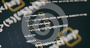 Software developer programming code. Abstract computer script code. Code text written and created entirely by myself