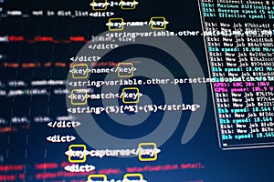 Software developer programming code. Abstract computer script code. Code text written and created entirely by myself