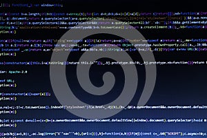 Software developer programming code. Abstract modern virtual computer script. Work of software developer programmer on desktop