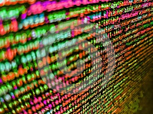 Software developer programming code on black screen. Digital abstract bits data stream, cyber pattern digital background. Big data