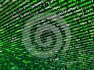 Software developer programming code on black screen. Screen of web developing javascript code. Abstract screen of web developer.