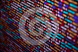 Software developer programming code on computer. Abstract computer script source code