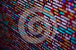 Software developer programming code on computer. Abstract computer script source code