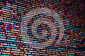 Software developer programming code on computer. Abstract computer script source code