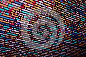 Software developer programming code on computer. Abstract computer script source code