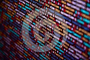 Software developer programming code on computer. Abstract computer script source code