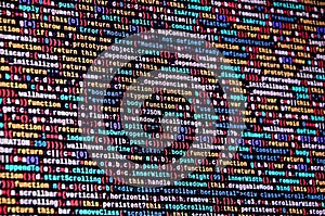 Software developer programming code on computer. Abstract computer script source code
