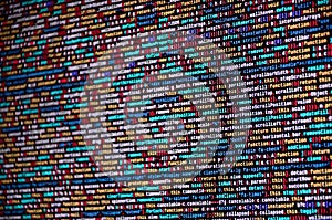 Software developer programming code on computer. Abstract computer script source code