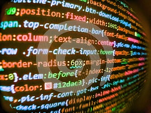 Software developer programming code on computer. Data optimization. Modern technologies, web cascading design. Technology concept