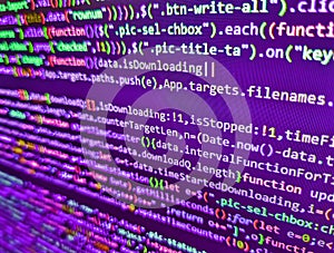 Software developer programming code on computer. Developer working on program codes. Writing programming code on laptop. Coding