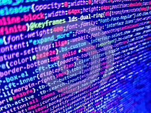 Software developer programming code on computer. Developing programming and coding technologies. Monitor closeup of function