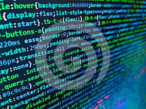 Software developer programming code on computer monitor. Software background technology. Programing workflow abstract algorithm