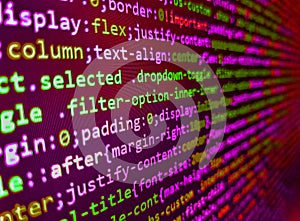 Software developer programming code on computer monitor. Binary code digital technology background. Website development.
