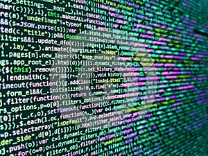 Software developer programming code on computer monitor. Concept screen of experienced web developer. Big data concepts working in