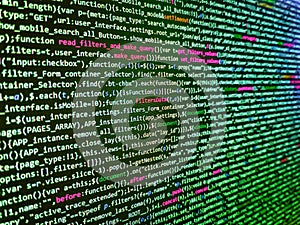 Software developer programming code on computer monitor. Modern web network and internet telecommunication technology. HTML5