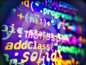 Software developer programming code on computer monitor. Programmer working of software. Programming code abstract laptop. The