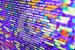 Software developer programming code on computer. Screen of web developing javascript code. Programming code abstract screen of