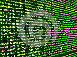 Software developer programming code. Computer programming source code abstract screen of software developer. Data encryption