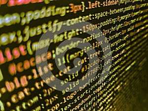 Software developer programming code. Monitor closeup of function source code. Developing programming and coding technologies.