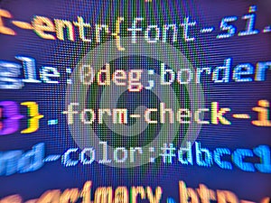 Software developer programming code. Software source co. Programming code. Screen display of computer script coding. Code text