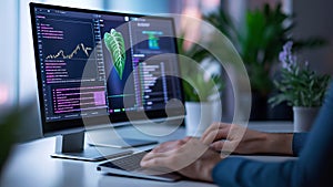 Software developer programming innovative green technology on computer