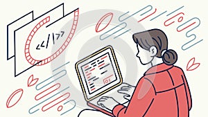 Software Developer Programming on Laptop with Code, vector design Generative AI