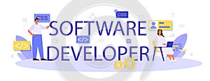 Software developer typographic header. Idea of working on the computer
