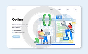 Software developer web banner or landing page. Idea of programming