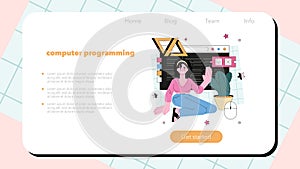Software developer web banner or landing page. Idea of programming