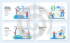 Software developer web banner or landing page set. Idea of programming
