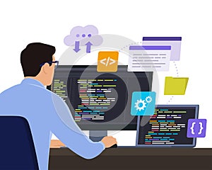 Software developer working with computers