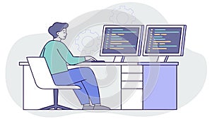 Software Developer Working on Multiple Screens Coding, vector design Generative AI