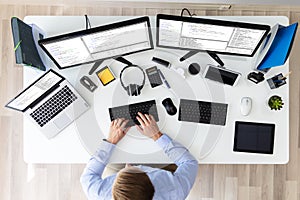 Software developer working in office