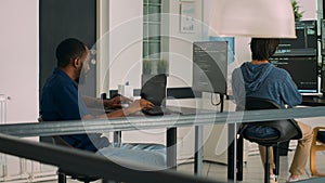 Software developer working on temrinal window with html script