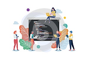 Software developers coding together. programmer working writing code