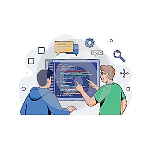 Software Developers Collaborating on Coding Project Flat Style 2D Illustration