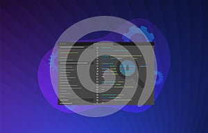 Software Development and application debugging concept illustration. Program code screen with development and testing process