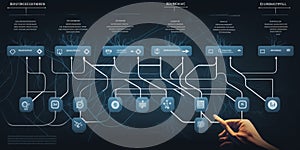 Software development branching strategy process workflow with flowchart diagram showing branch, merging, pull request, commit,