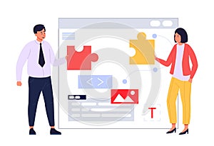Software development characters, team working concept startup