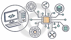 Software development and coding icons, programming and technology vector design Generative AI