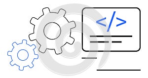 Technology Concept Coding Symbol and Gear Icons for Software Development and System Integration