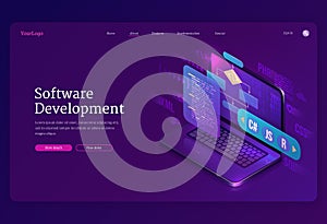 Software development, coding isometric landing