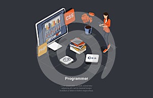Software Development Coding Process. Programmer Or Web Developer Is Coding App Using CSS Programming Language. Screen
