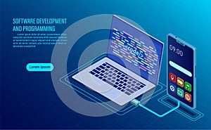 Software development and coding. programming of concept