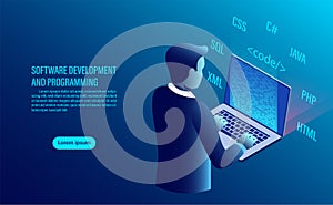 Software development and coding. programming of concept
