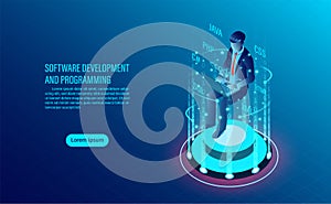 Software development and coding. programming of concept