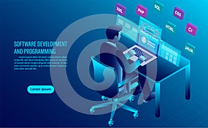 Software development and coding. programming of concept